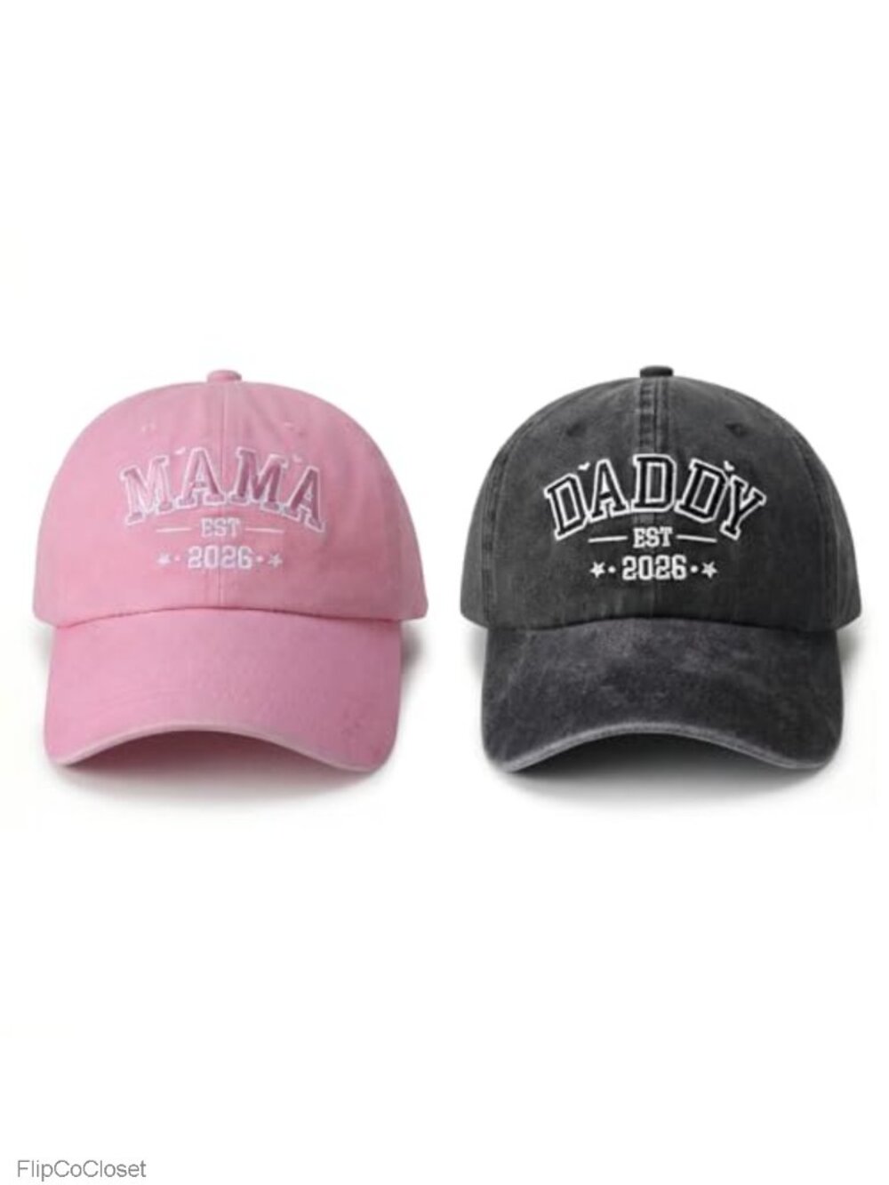 Dad and Mom Matching Baseball Caps Set with EST 2026 Embroidery, Adjustable